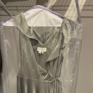 Sachin + Babi - Bridesmaid Satin Wrap Dress with Ruffle Trim Size 6